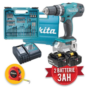 Makita DHP453RFX4 - Trapano avvitatore a batteria con percussione, 2 x 3ah in valigetta e 74 accessori