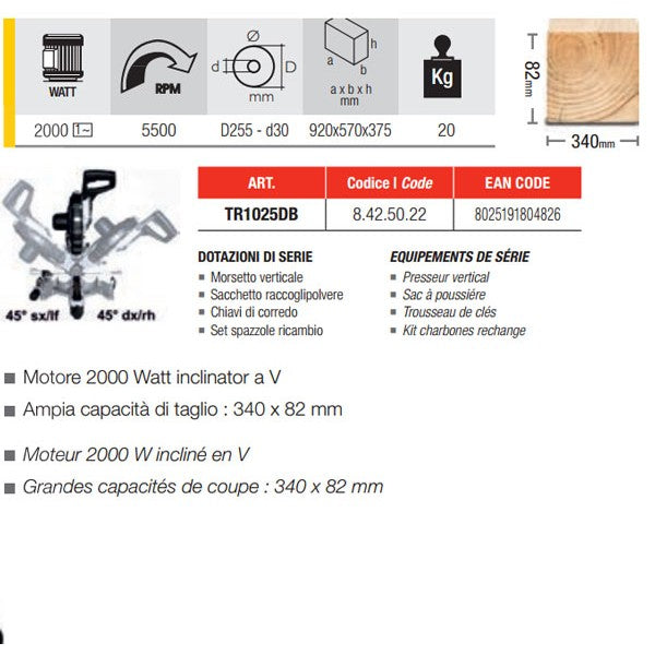 Troncatrice per legno radiale Femi Job Line TR 1025 DB - 2000W con OMAGGIO - Image 2